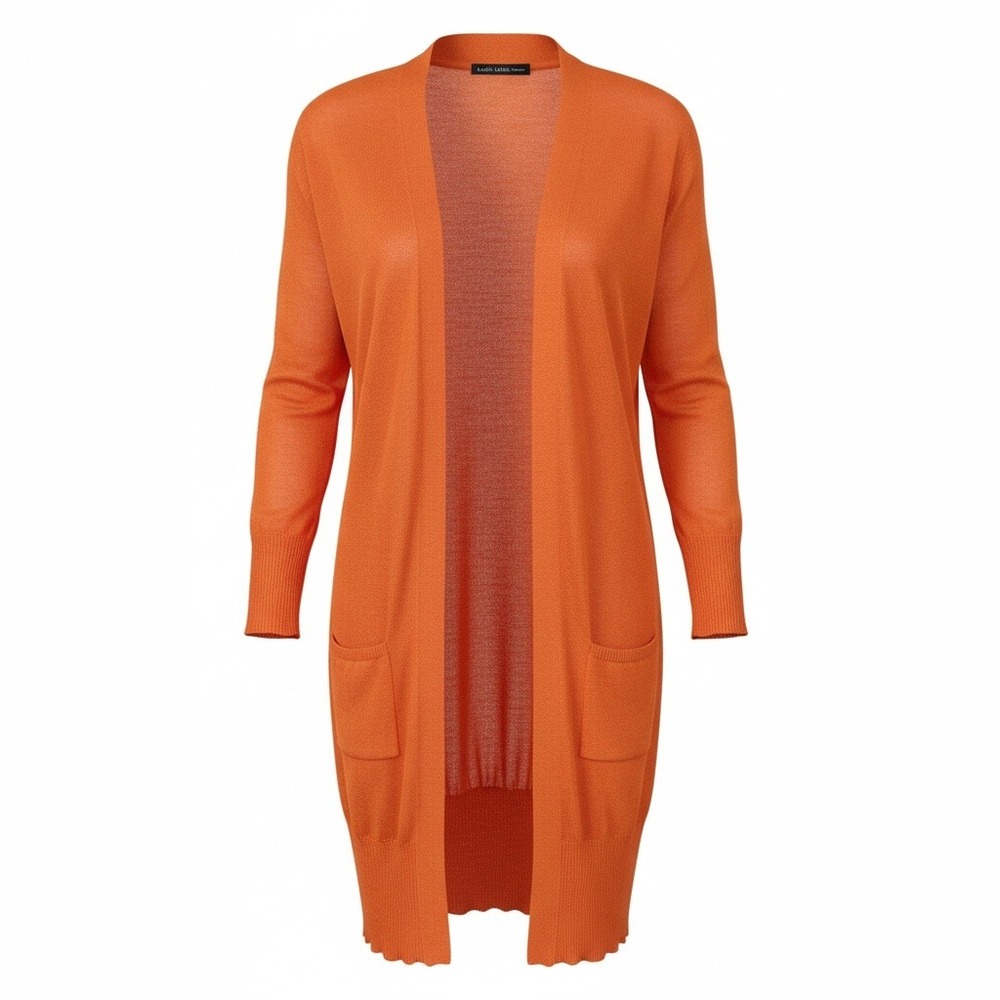 Chico's Black Label Cardigan 0 S Small 4‎ Orange Open Front Long Sleeve Knit